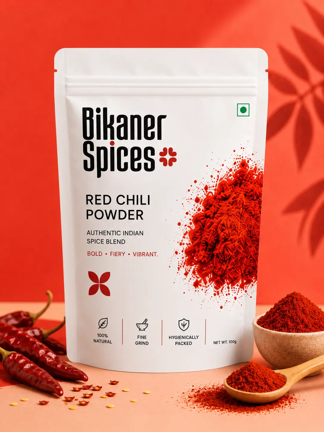 Front of the Bikaner Spices Red Chilli Powder pack